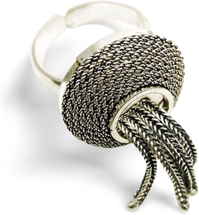 Silver Adjustable Filigree Ring – Fringed Round Waterfall Design | 925 Sterling Silver