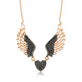 Silver Black Winged Angel Heart Women's Necklace