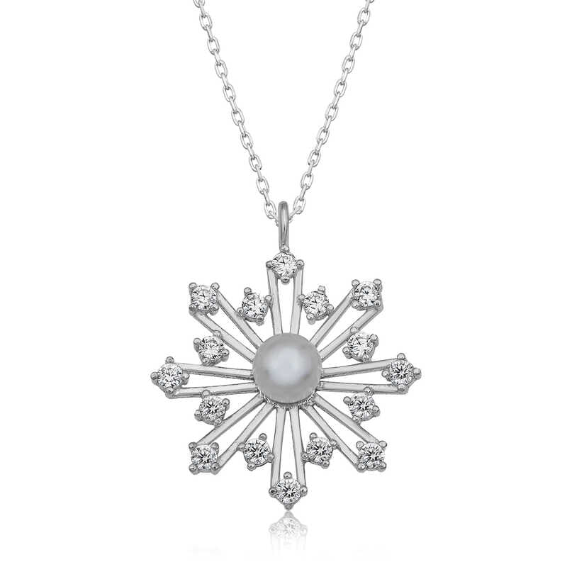 Silver Pearl Snowflake Women's Necklace