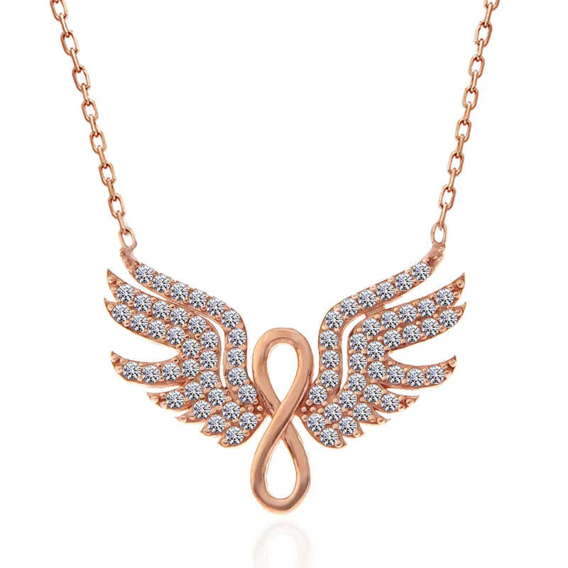 Silver Rose Angel Wing Infinity Women's Necklace