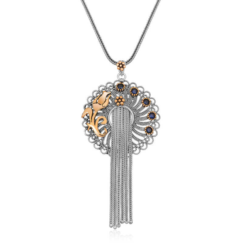 Silver Filigree Women's Necklace with Blue Stone