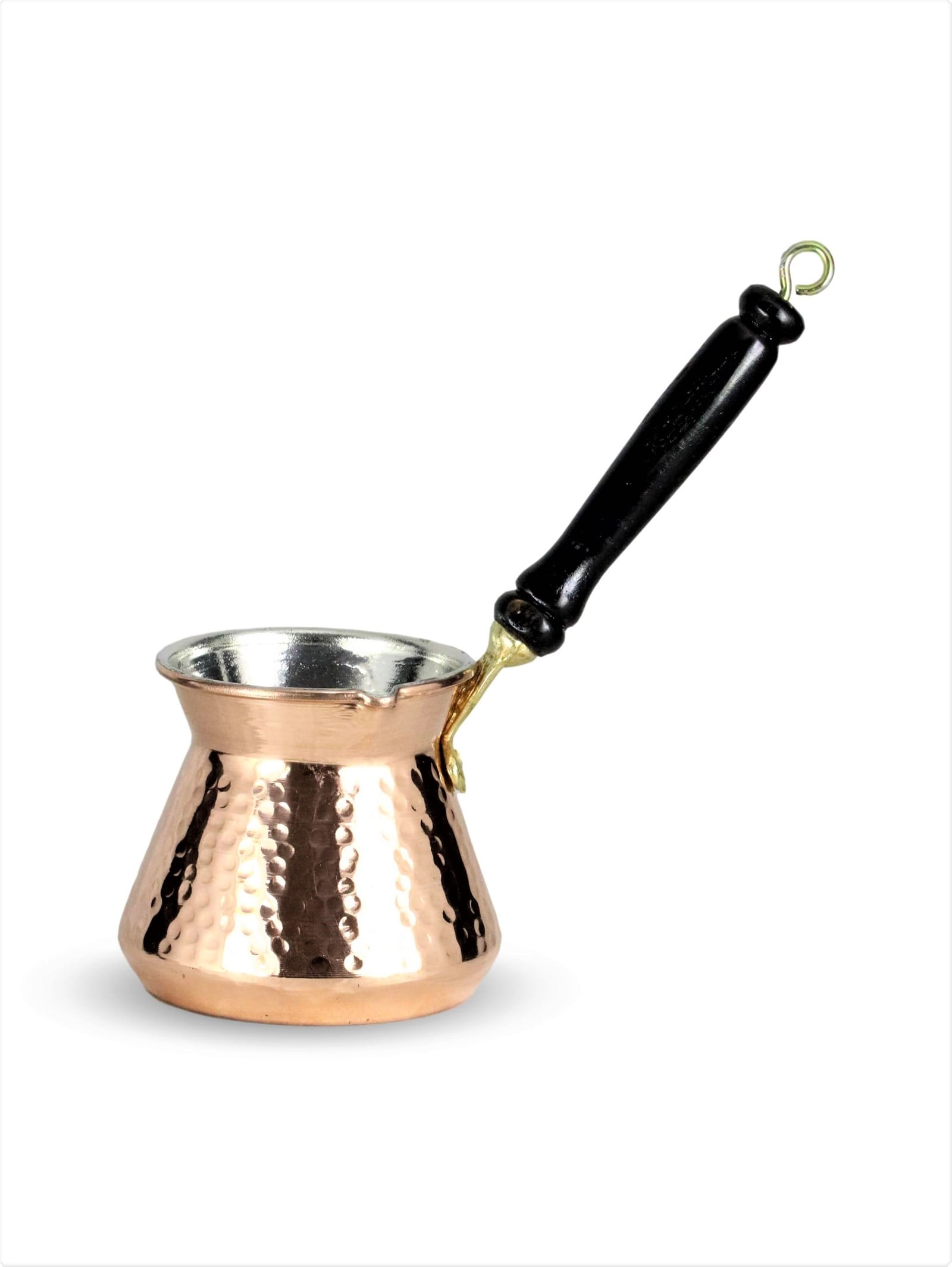 Antep Hammered Thick Copper Turkish Coffee Pot (Cezve) — 300ml | 1mm, Round Body, Wooden Handle