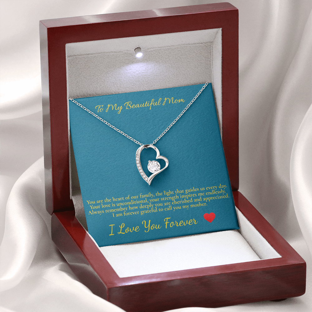 Forever Love Necklace – Heart Pendant Gift for Mom | White Gold or Yellow Gold Finish