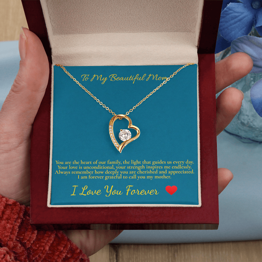 Forever Love Necklace – Heart Pendant Gift for Mom | White Gold or Yellow Gold Finish