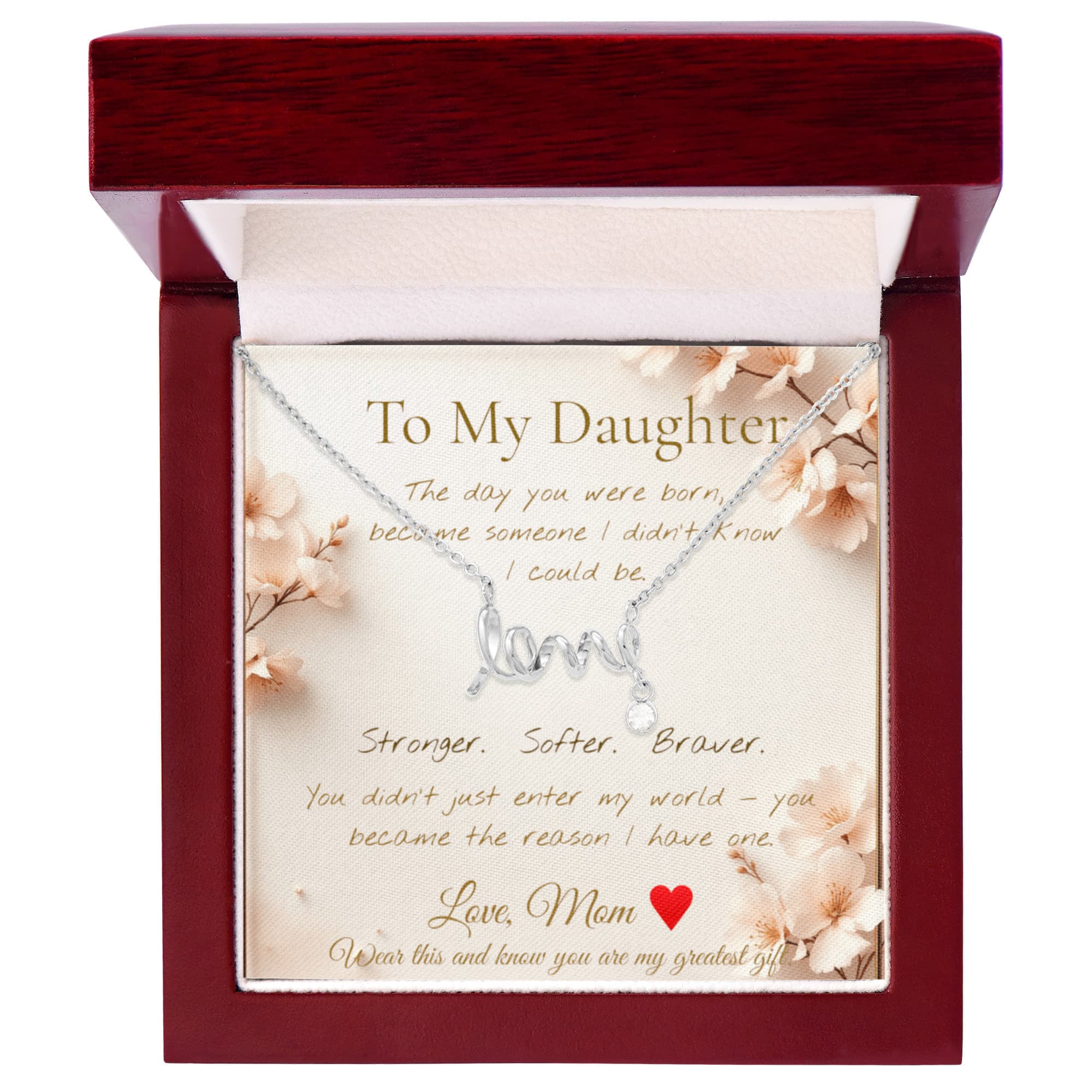To My Daughter Necklace — Floral Message Card | Mom to Daughter Gift | Daughter Birthday Gift Jewelry
