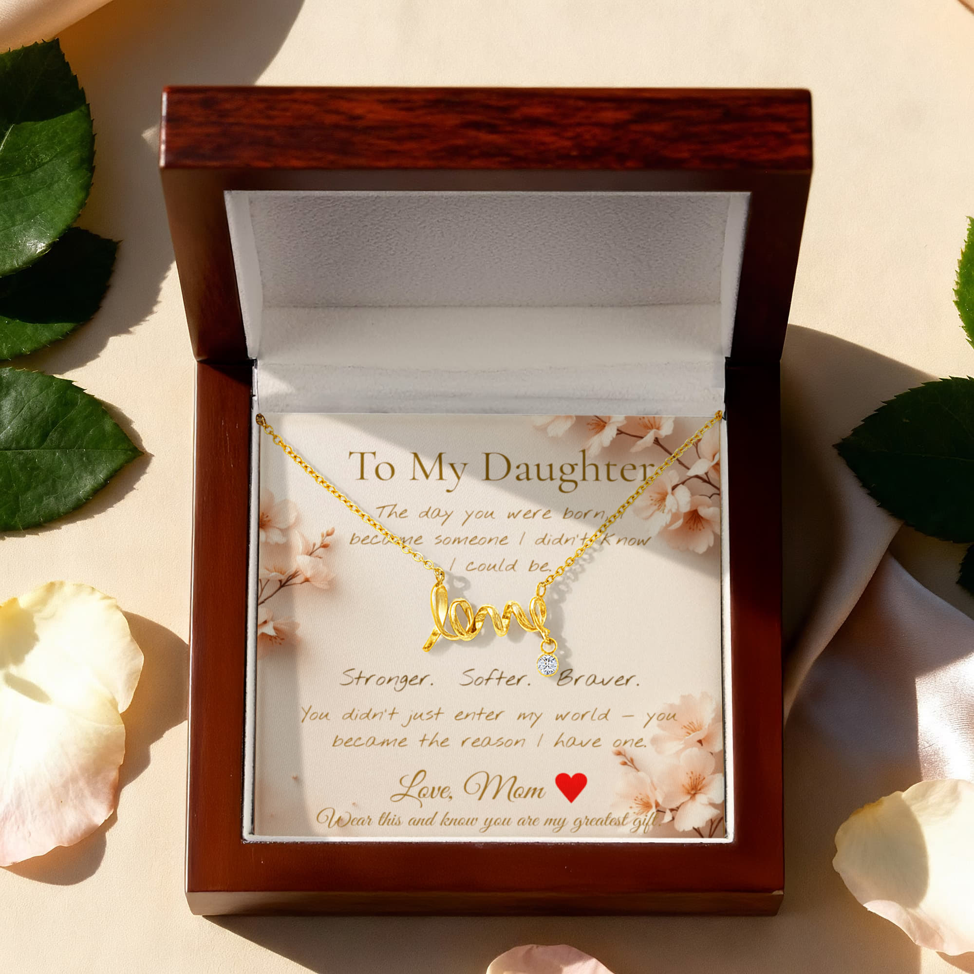 To My Daughter Necklace — Floral Message Card | Mom to Daughter Gift | Daughter Birthday Gift Jewelry