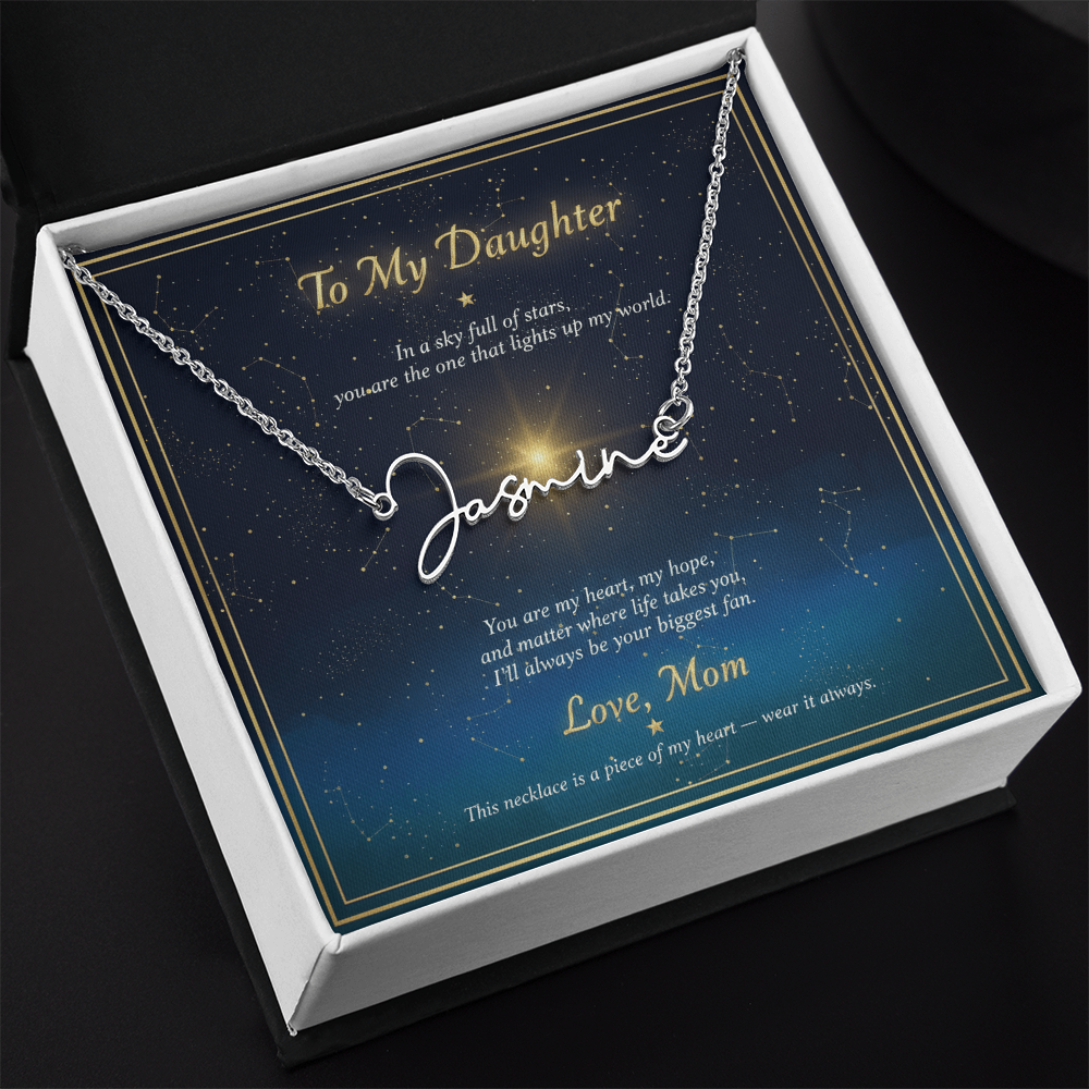 Personalized Name Necklace with Night Sky Message Card | To My Daughter Gift from Mom | Custom Signature Style Necklace | Star Gift for Her