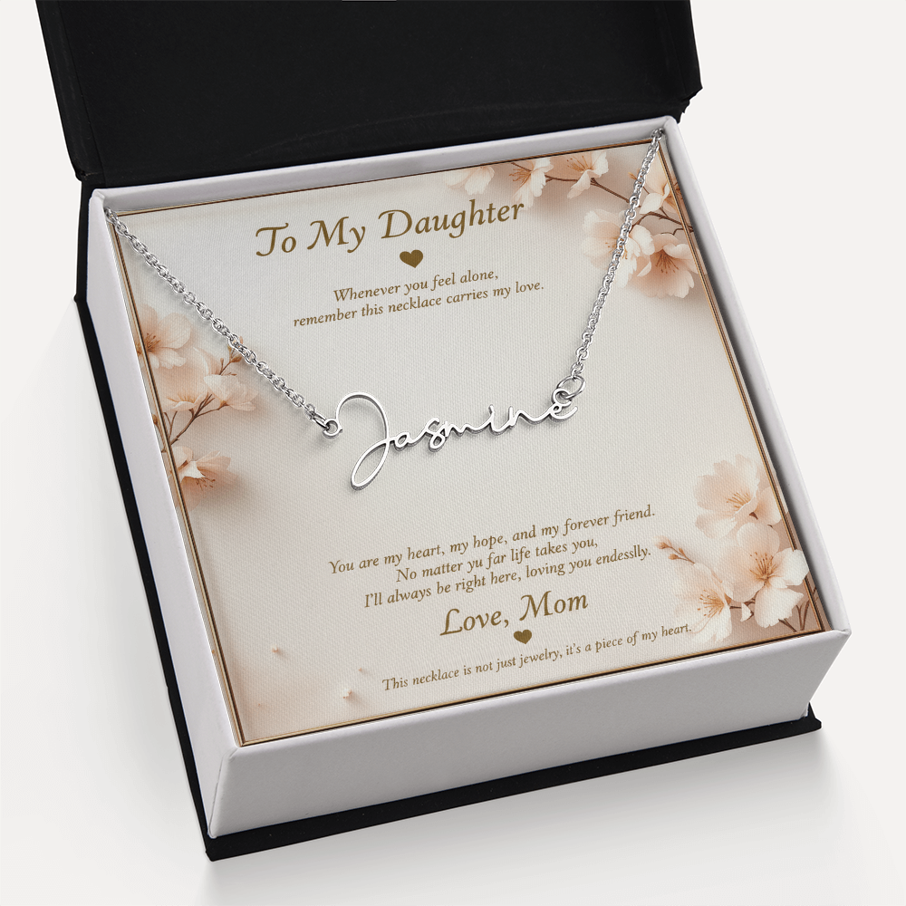 Personalized Name Necklace with Message Card | To My Daughter Gift from Mom | Custom Signature Style Necklace | Birthday Graduation Gift for Her