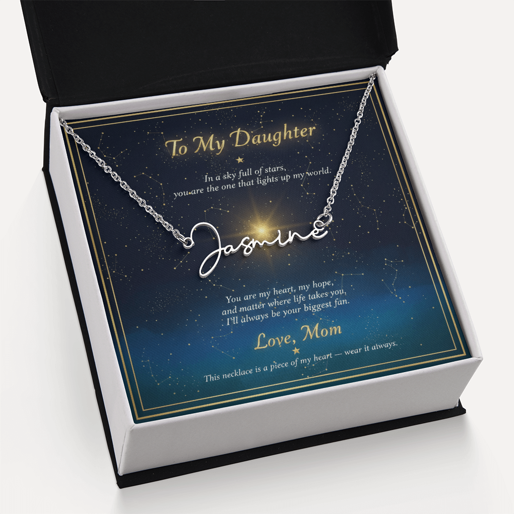 Personalized Name Necklace with Night Sky Message Card | To My Daughter Gift from Mom | Custom Signature Style Necklace | Star Gift for Her