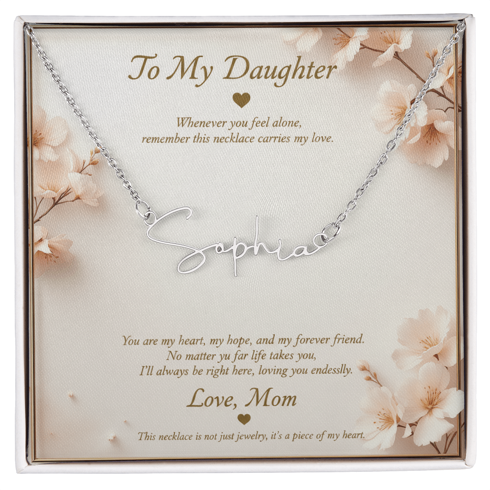 Personalized Name Necklace with Message Card | To My Daughter Gift from Mom | Custom Signature Style Necklace | Birthday Graduation Gift for Her