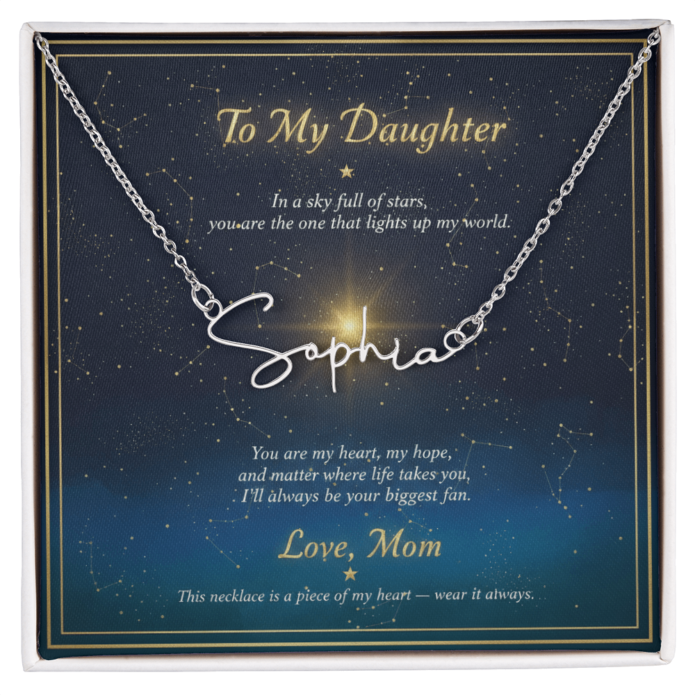 Personalized Name Necklace with Night Sky Message Card | To My Daughter Gift from Mom | Custom Signature Style Necklace | Star Gift for Her