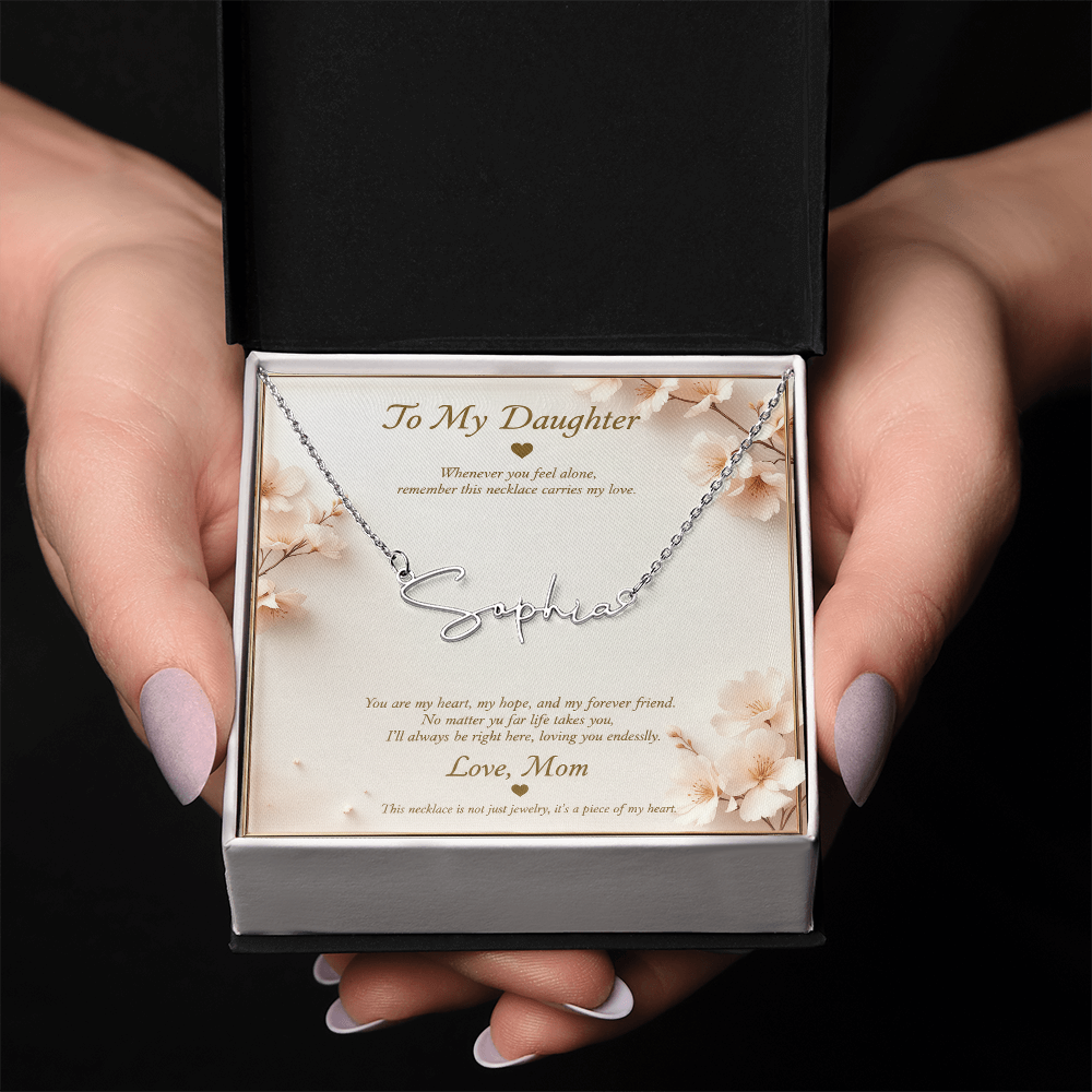 Personalized Name Necklace with Message Card | To My Daughter Gift from Mom | Custom Signature Style Necklace | Birthday Graduation Gift for Her