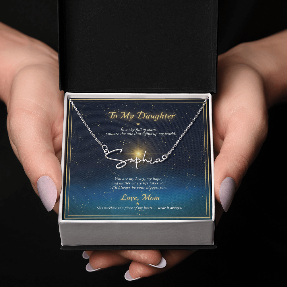 Personalized Name Necklace with Night Sky Message Card | To My Daughter Gift from Mom | Custom Signature Style Necklace | Star Gift for Her
