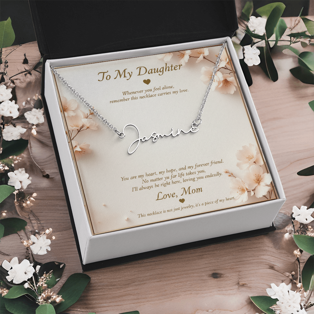 Personalized Name Necklace with Message Card | To My Daughter Gift from Mom | Custom Signature Style Necklace | Birthday Graduation Gift for Her