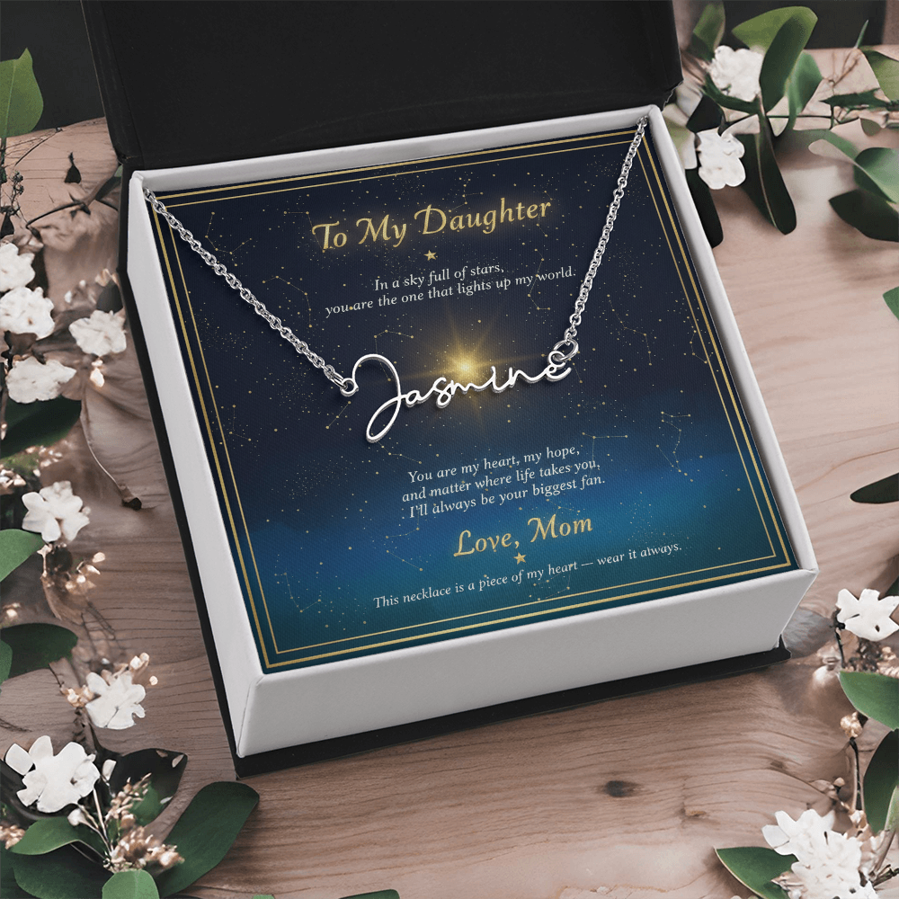 Personalized Name Necklace with Night Sky Message Card | To My Daughter Gift from Mom | Custom Signature Style Necklace | Star Gift for Her