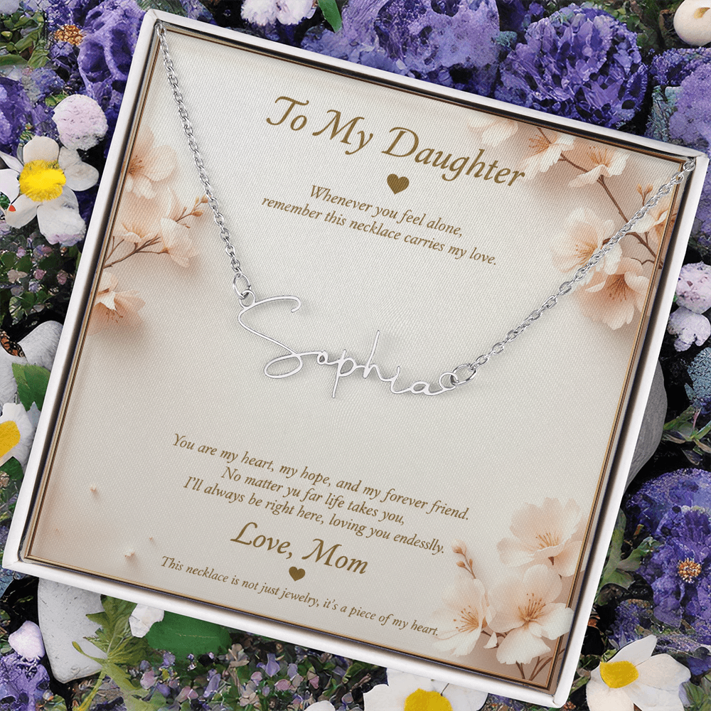 Personalized Name Necklace with Message Card | To My Daughter Gift from Mom | Custom Signature Style Necklace | Birthday Graduation Gift for Her