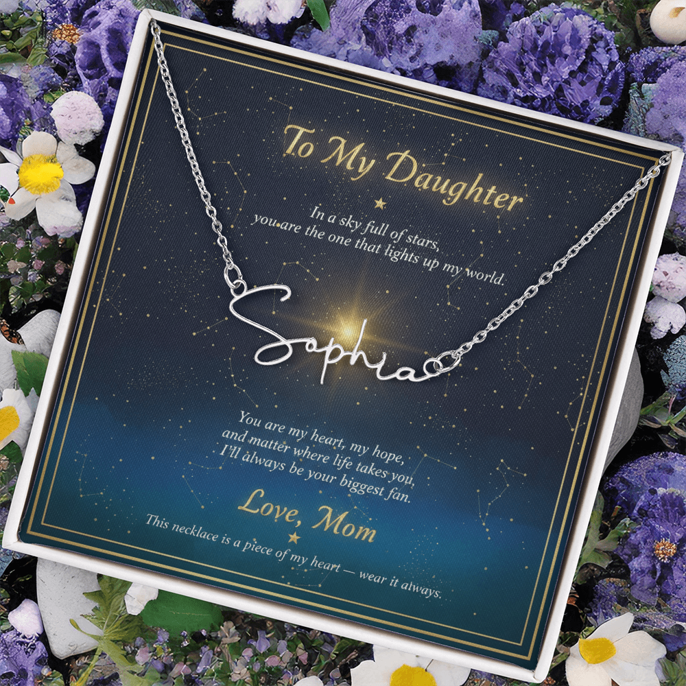 Personalized Name Necklace with Night Sky Message Card | To My Daughter Gift from Mom | Custom Signature Style Necklace | Star Gift for Her