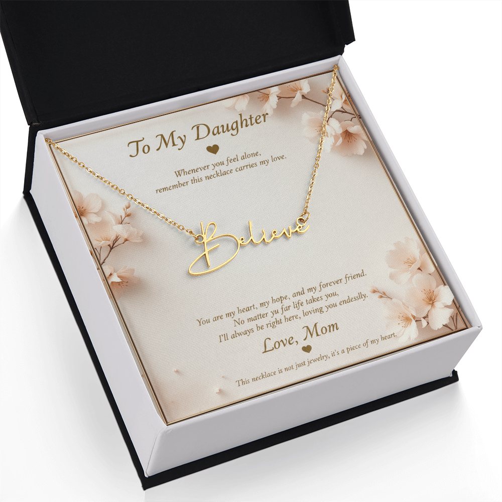 Personalized Name Necklace with Message Card | To My Daughter Gift from Mom | Custom Signature Style Necklace | Birthday Graduation Gift for Her
