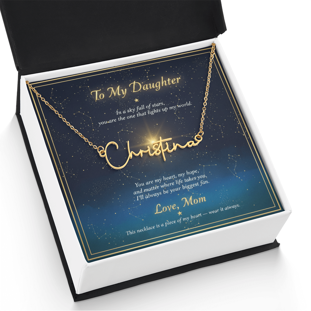 Personalized Name Necklace with Night Sky Message Card | To My Daughter Gift from Mom | Custom Signature Style Necklace | Star Gift for Her