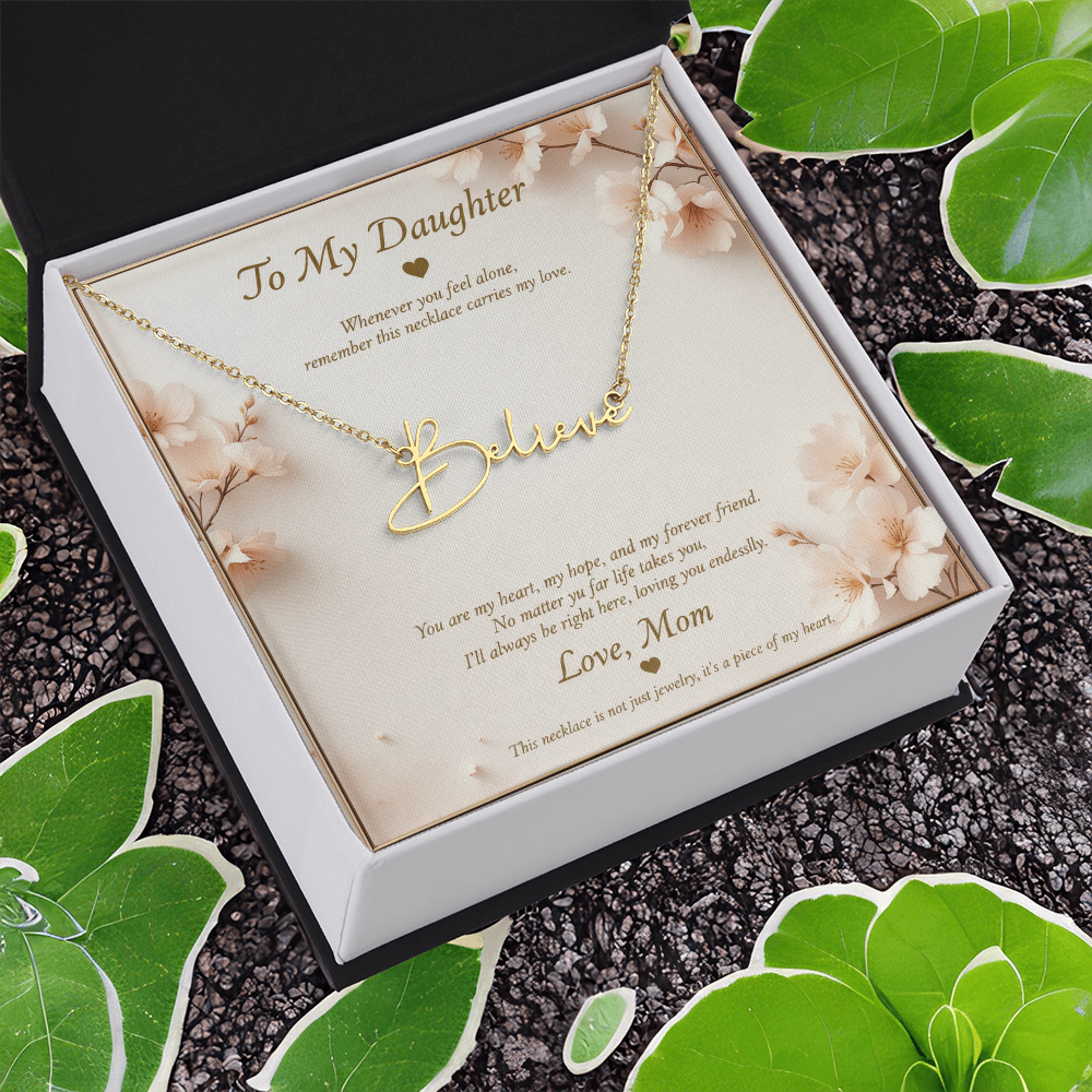 Personalized Name Necklace with Message Card | To My Daughter Gift from Mom | Custom Signature Style Necklace | Birthday Graduation Gift for Her