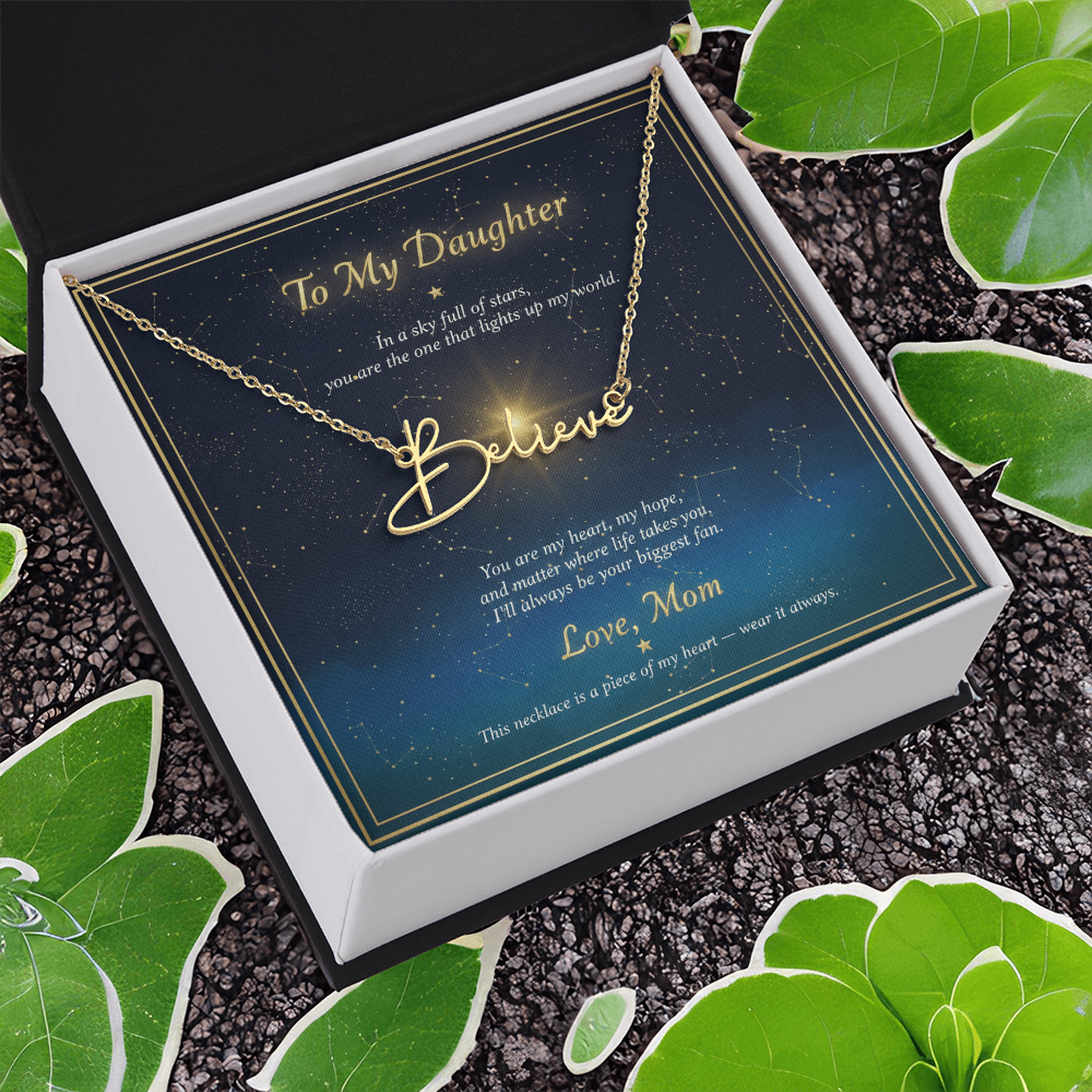 Personalized Name Necklace with Night Sky Message Card | To My Daughter Gift from Mom | Custom Signature Style Necklace | Star Gift for Her