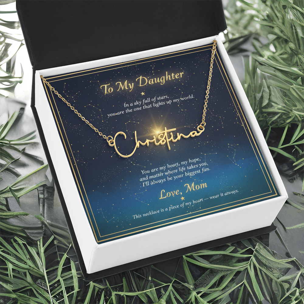 Personalized Name Necklace with Night Sky Message Card | To My Daughter Gift from Mom | Custom Signature Style Necklace | Star Gift for Her