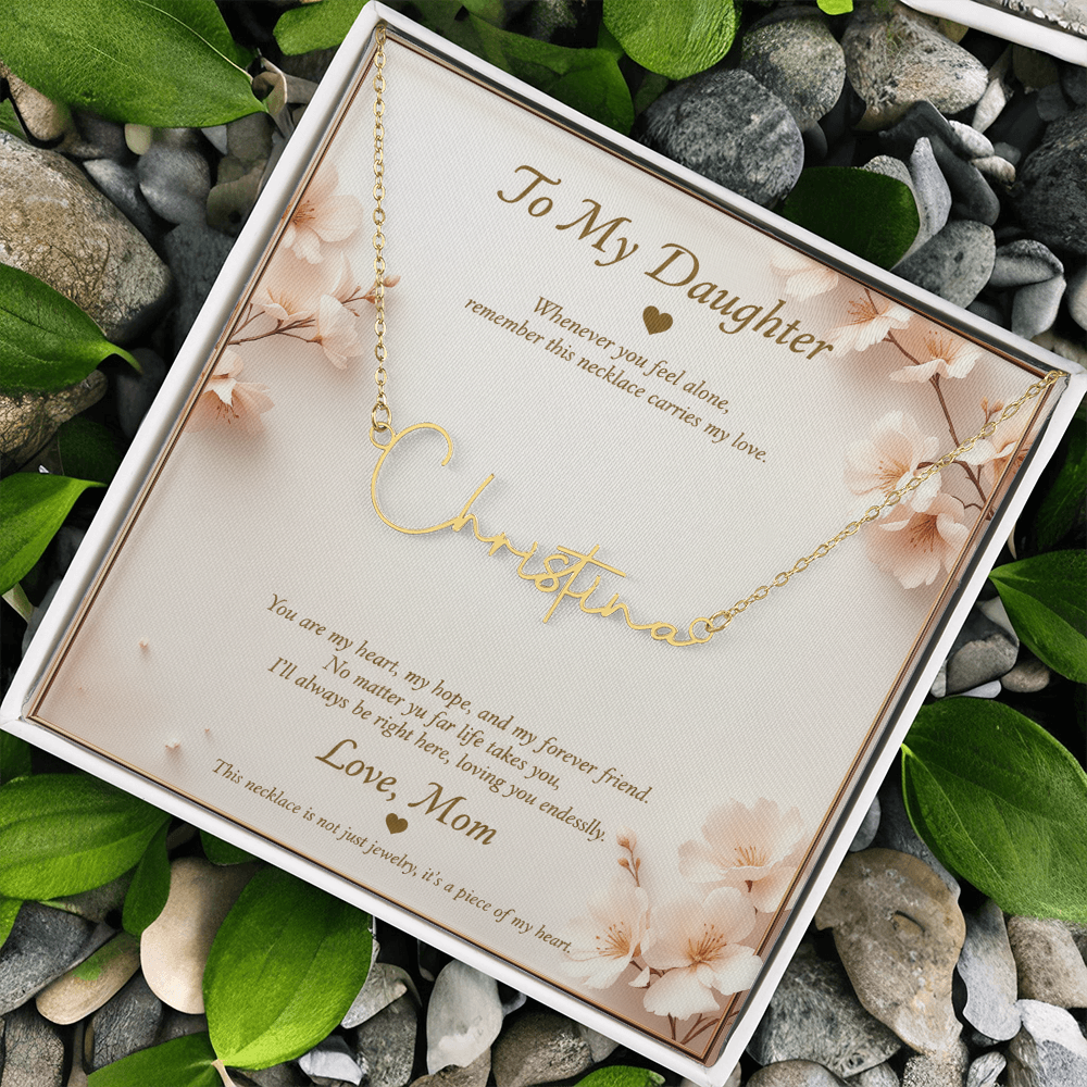 Personalized Name Necklace with Message Card | To My Daughter Gift from Mom | Custom Signature Style Necklace | Birthday Graduation Gift for Her