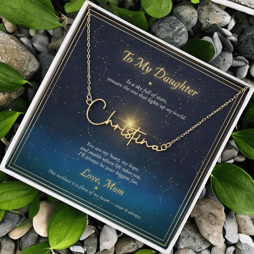 Personalized Name Necklace with Night Sky Message Card | To My Daughter Gift from Mom | Custom Signature Style Necklace | Star Gift for Her