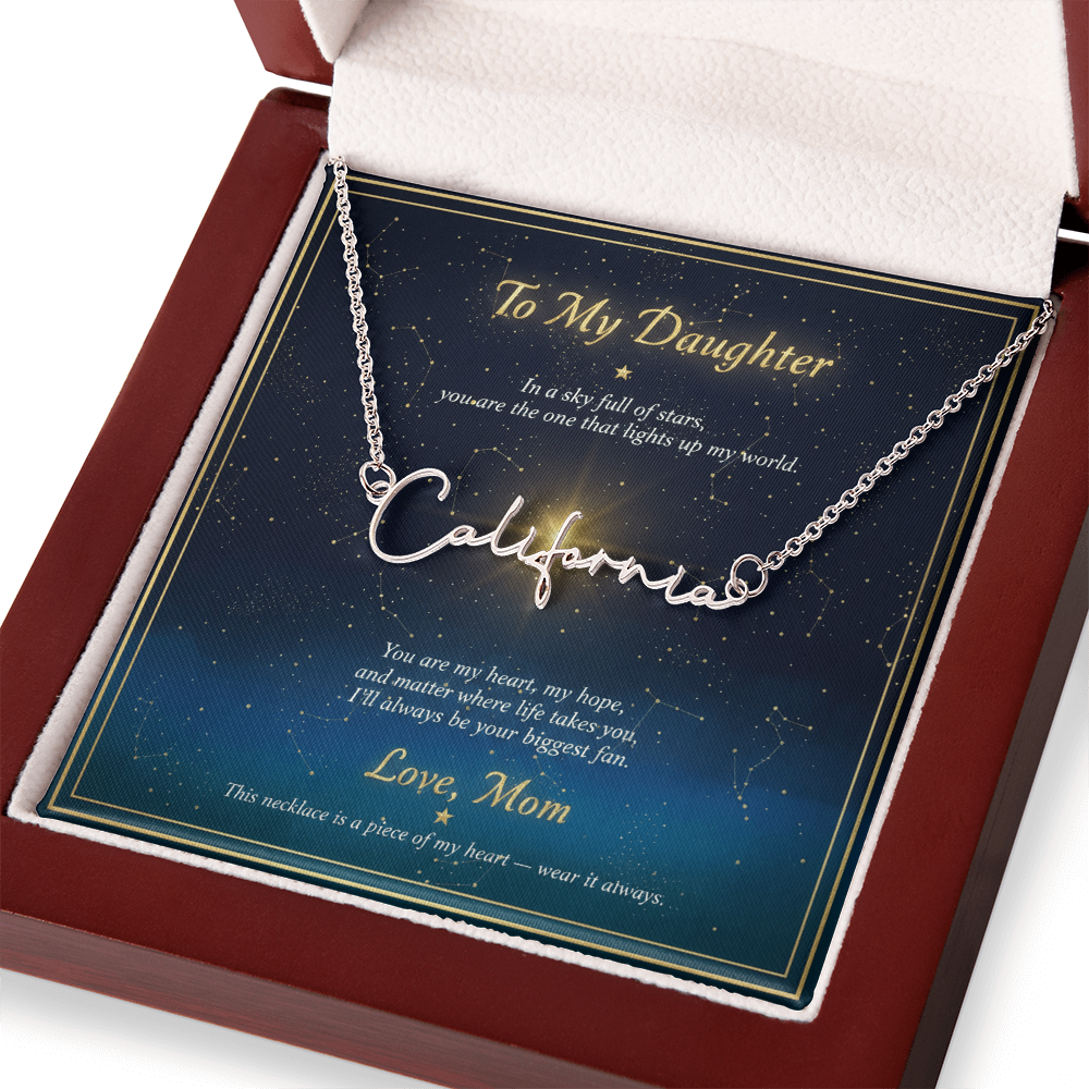 Personalized Name Necklace with Night Sky Message Card | To My Daughter Gift from Mom | Custom Signature Style Necklace | Star Gift for Her