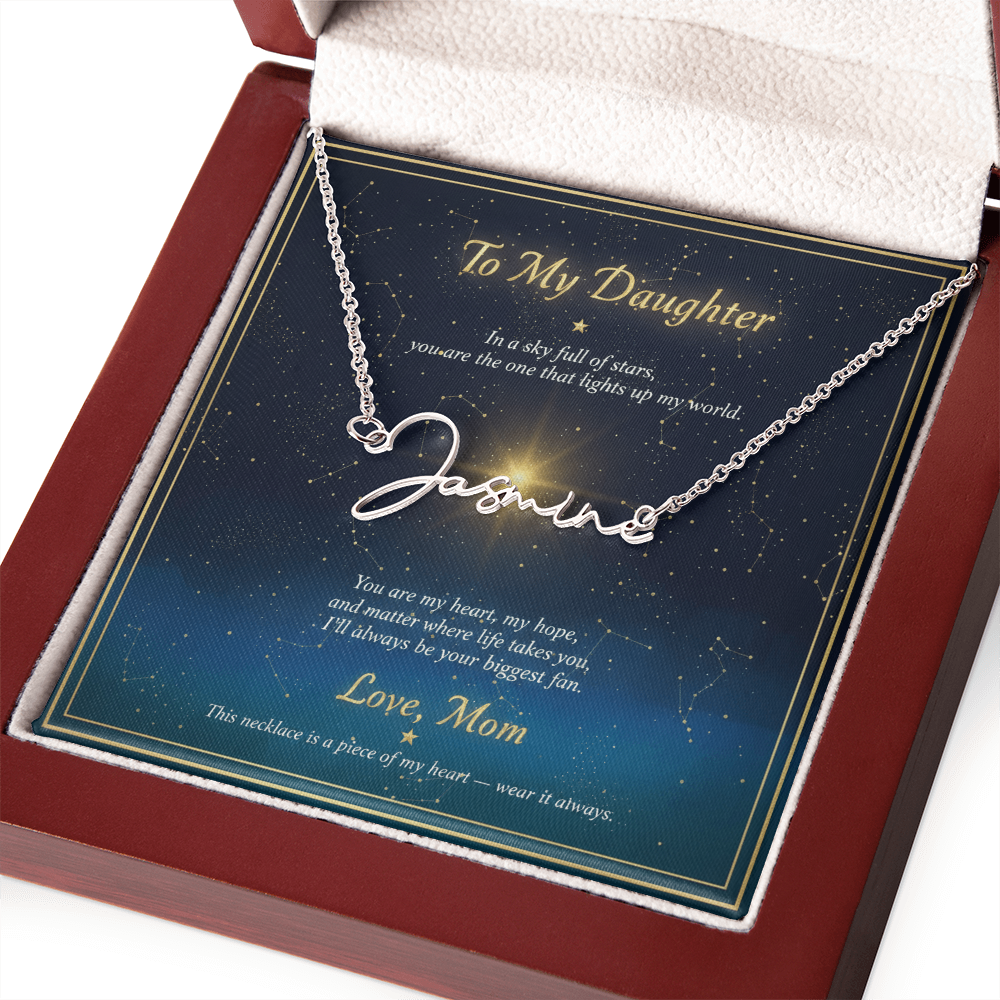 Personalized Name Necklace with Night Sky Message Card | To My Daughter Gift from Mom | Custom Signature Style Necklace | Star Gift for Her