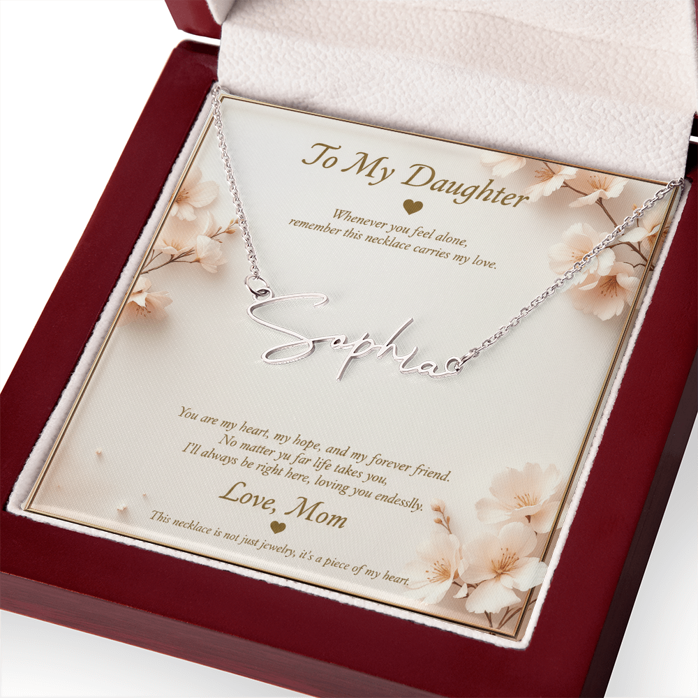 Personalized Name Necklace with Message Card | To My Daughter Gift from Mom | Custom Signature Style Necklace | Birthday Graduation Gift for Her