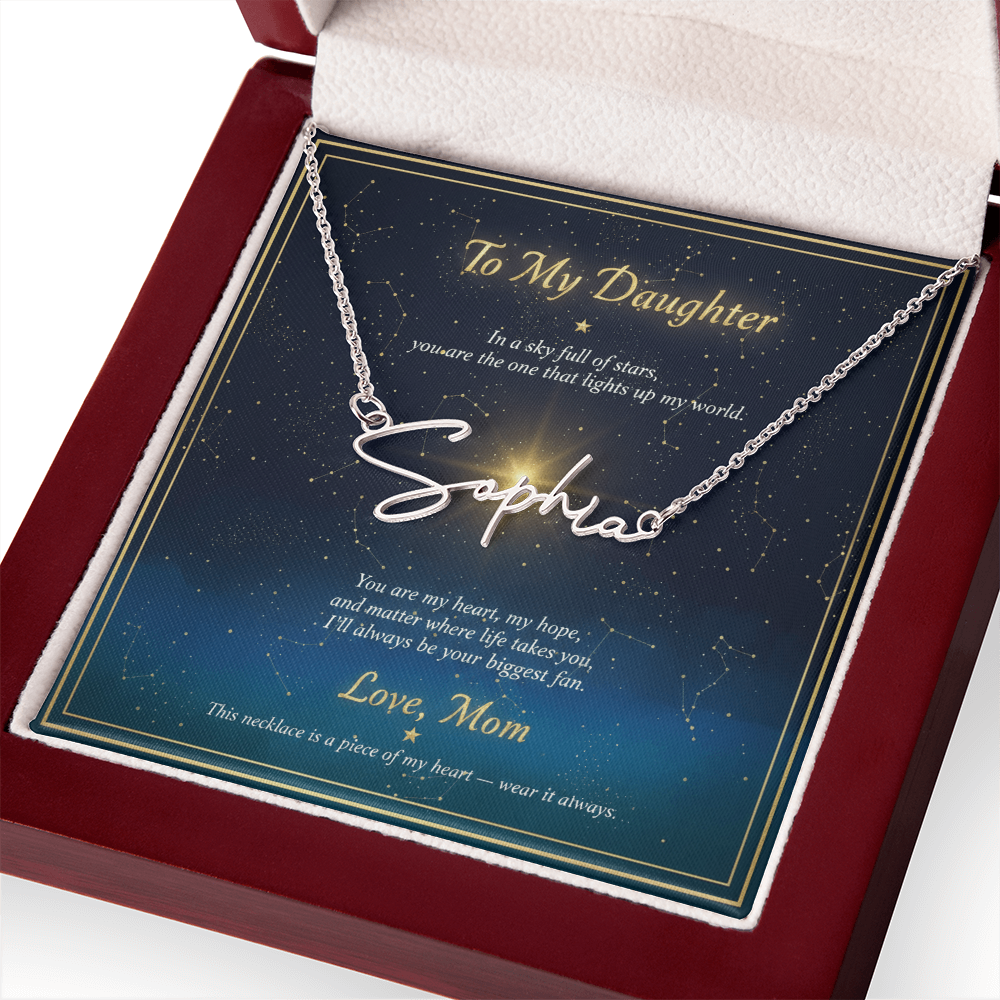 Personalized Name Necklace with Night Sky Message Card | To My Daughter Gift from Mom | Custom Signature Style Necklace | Star Gift for Her
