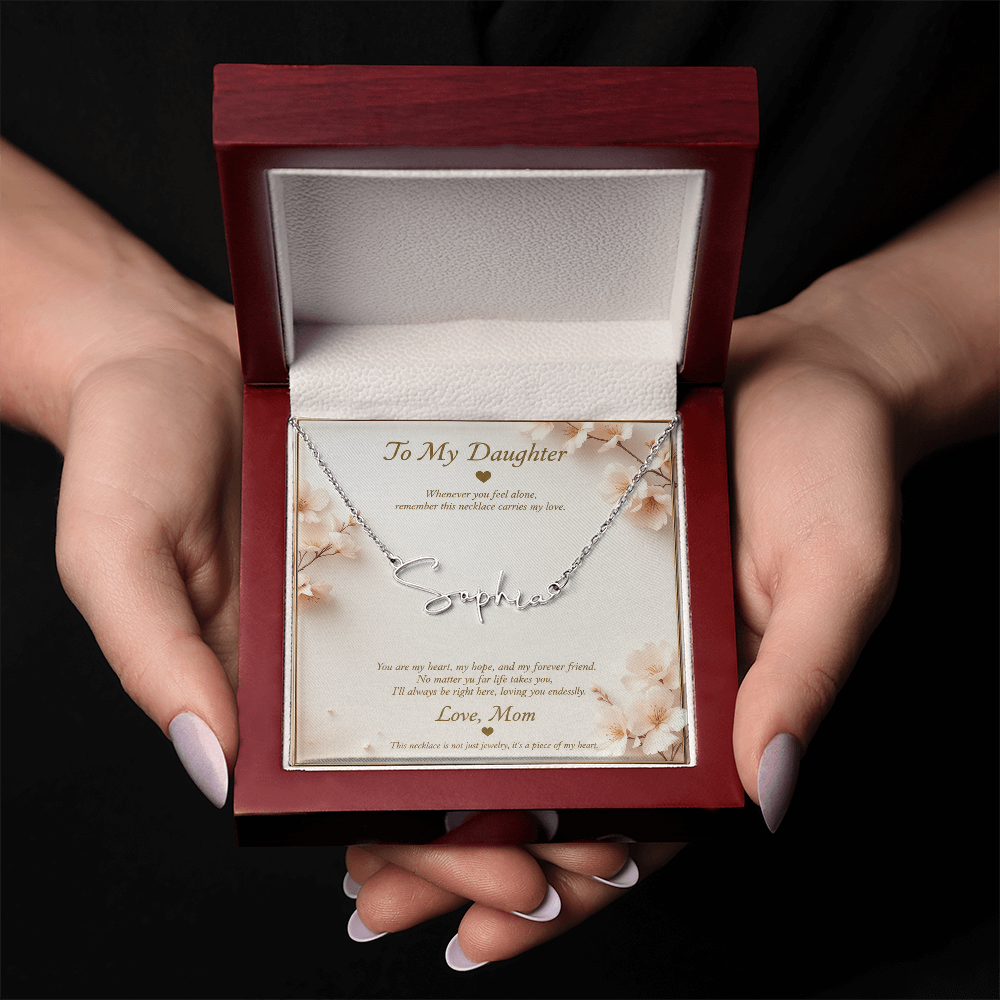 Personalized Name Necklace with Message Card | To My Daughter Gift from Mom | Custom Signature Style Necklace | Birthday Graduation Gift for Her