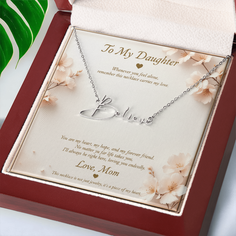 Personalized Name Necklace with Message Card | To My Daughter Gift from Mom | Custom Signature Style Necklace | Birthday Graduation Gift for Her