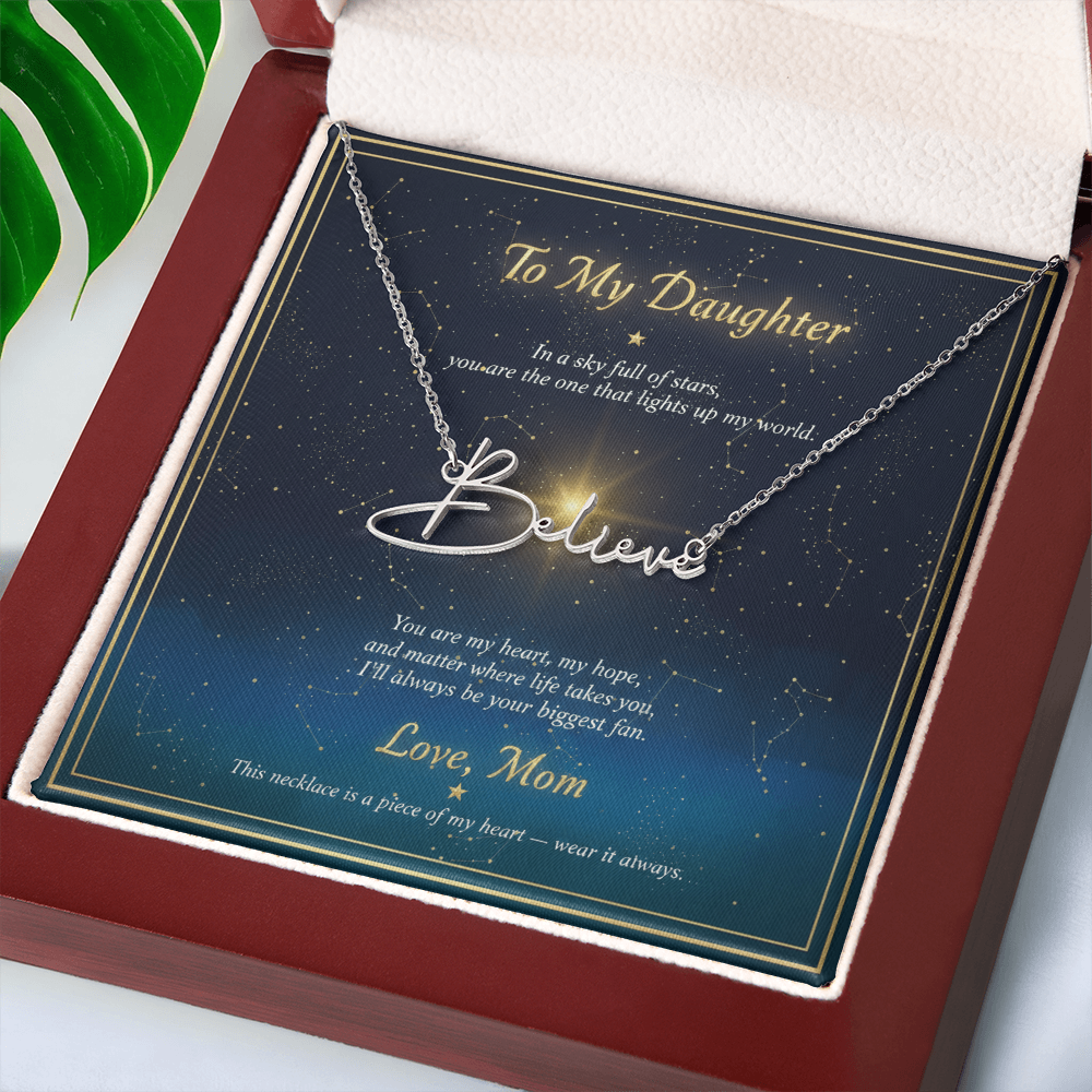 Personalized Name Necklace with Night Sky Message Card | To My Daughter Gift from Mom | Custom Signature Style Necklace | Star Gift for Her