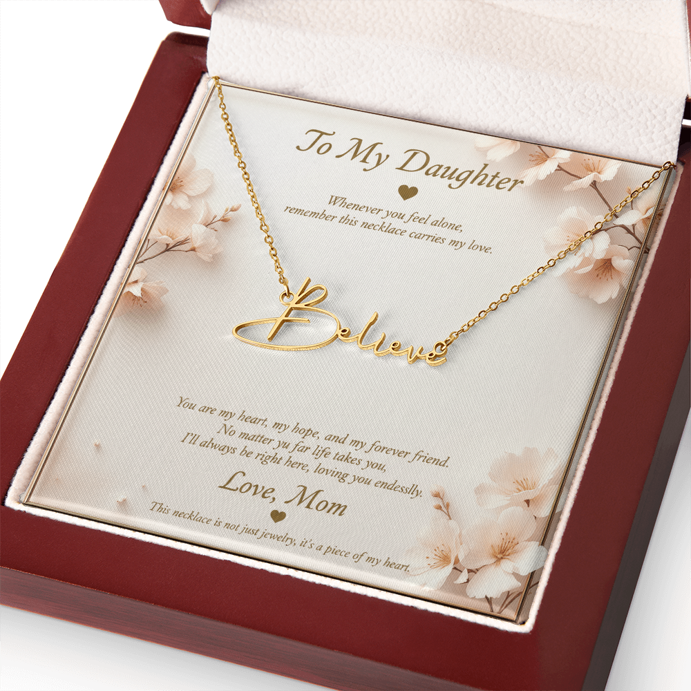 Personalized Name Necklace with Message Card | To My Daughter Gift from Mom | Custom Signature Style Necklace | Birthday Graduation Gift for Her