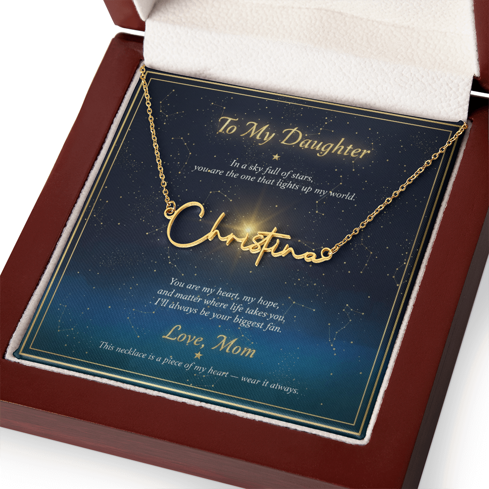 Personalized Name Necklace with Night Sky Message Card | To My Daughter Gift from Mom | Custom Signature Style Necklace | Star Gift for Her