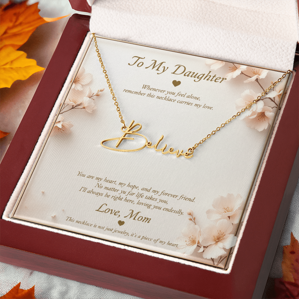 Personalized Name Necklace with Message Card | To My Daughter Gift from Mom | Custom Signature Style Necklace | Birthday Graduation Gift for Her