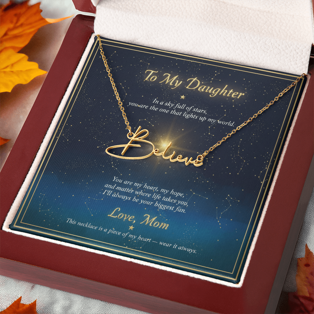 Personalized Name Necklace with Night Sky Message Card | To My Daughter Gift from Mom | Custom Signature Style Necklace | Star Gift for Her