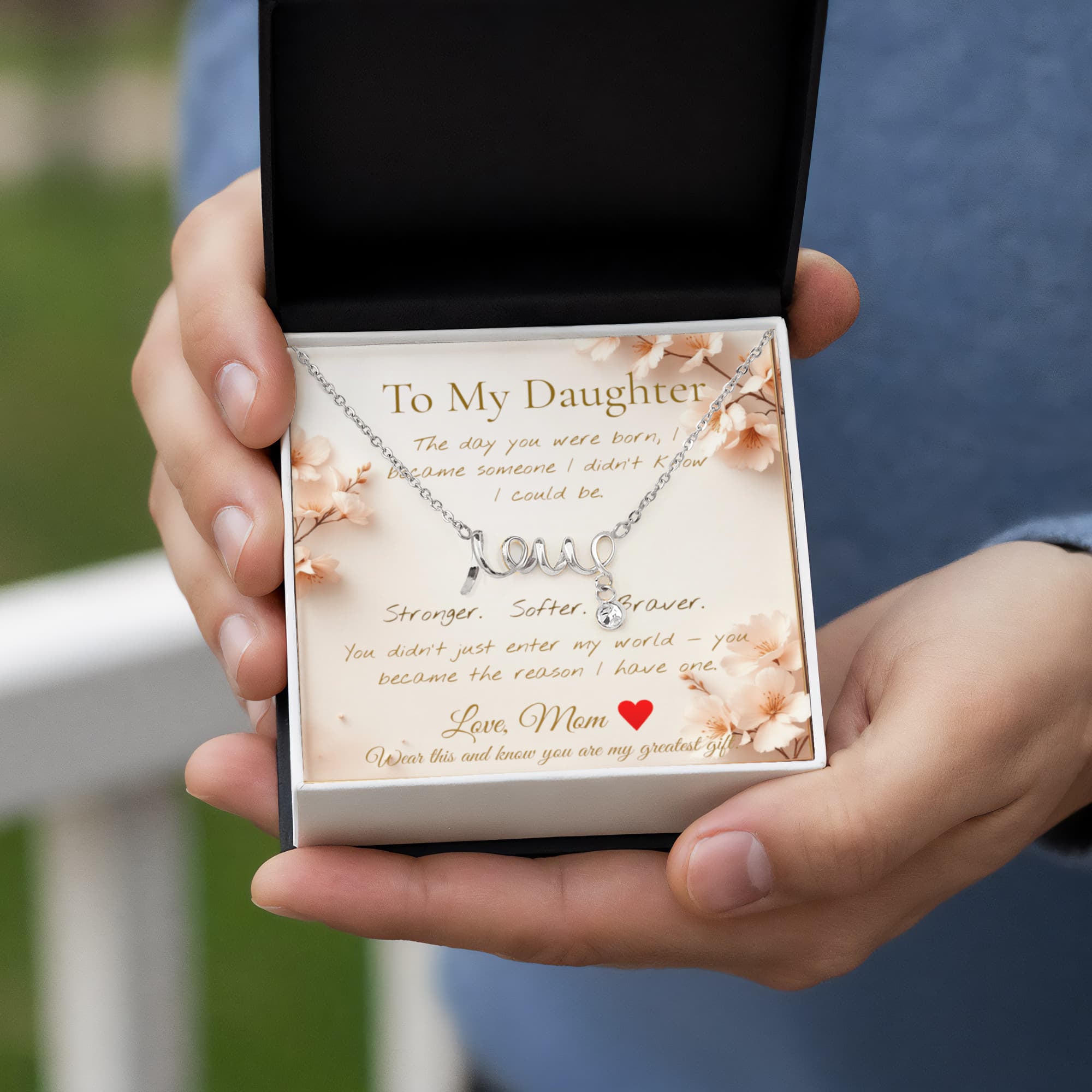 To My Daughter Necklace — Floral Message Card | Mom to Daughter Gift | Daughter Birthday Gift Jewelry