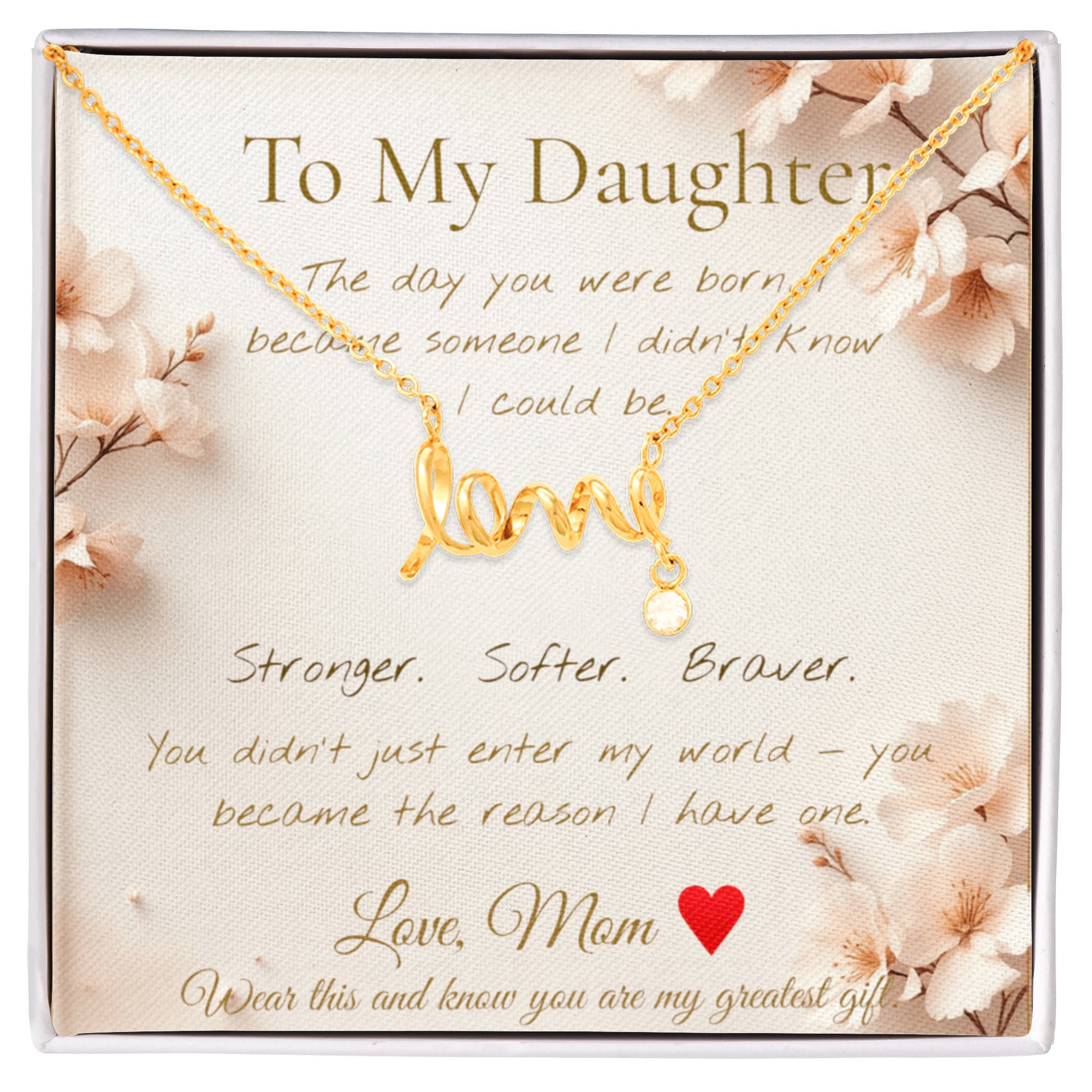 To My Daughter Necklace — Floral Message Card | Mom to Daughter Gift | Daughter Birthday Gift Jewelry