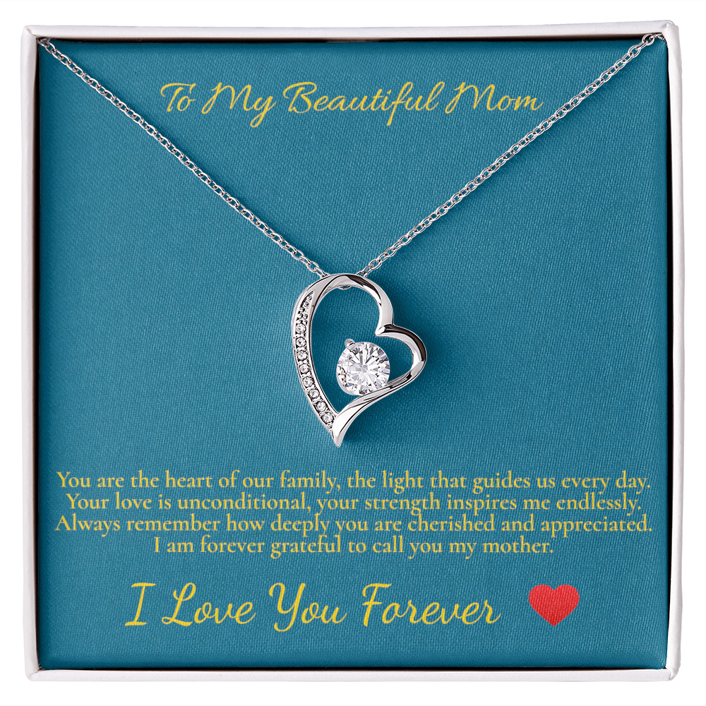 Forever Love Necklace – Heart Pendant Gift for Mom | White Gold or Yellow Gold Finish
