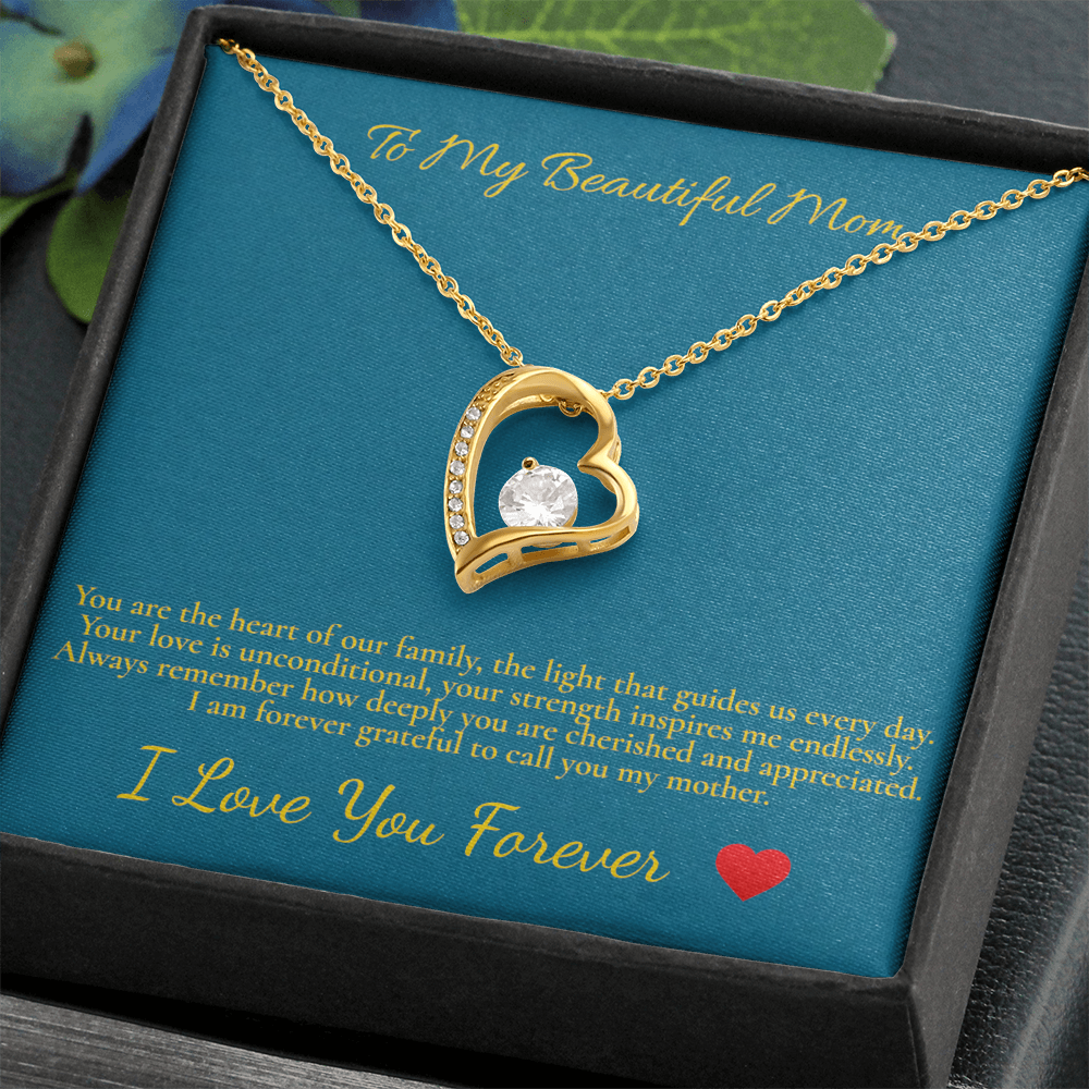 Forever Love Necklace – Heart Pendant Gift for Mom | White Gold or Yellow Gold Finish