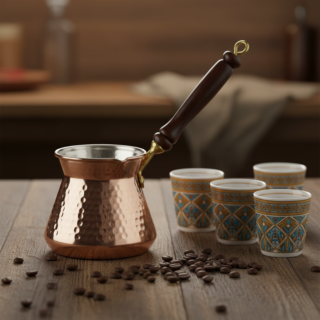 Antep Hammered Thick Copper Turkish Coffee Pot (Cezve) — 300ml | 1mm, Round Body, Wooden Handle