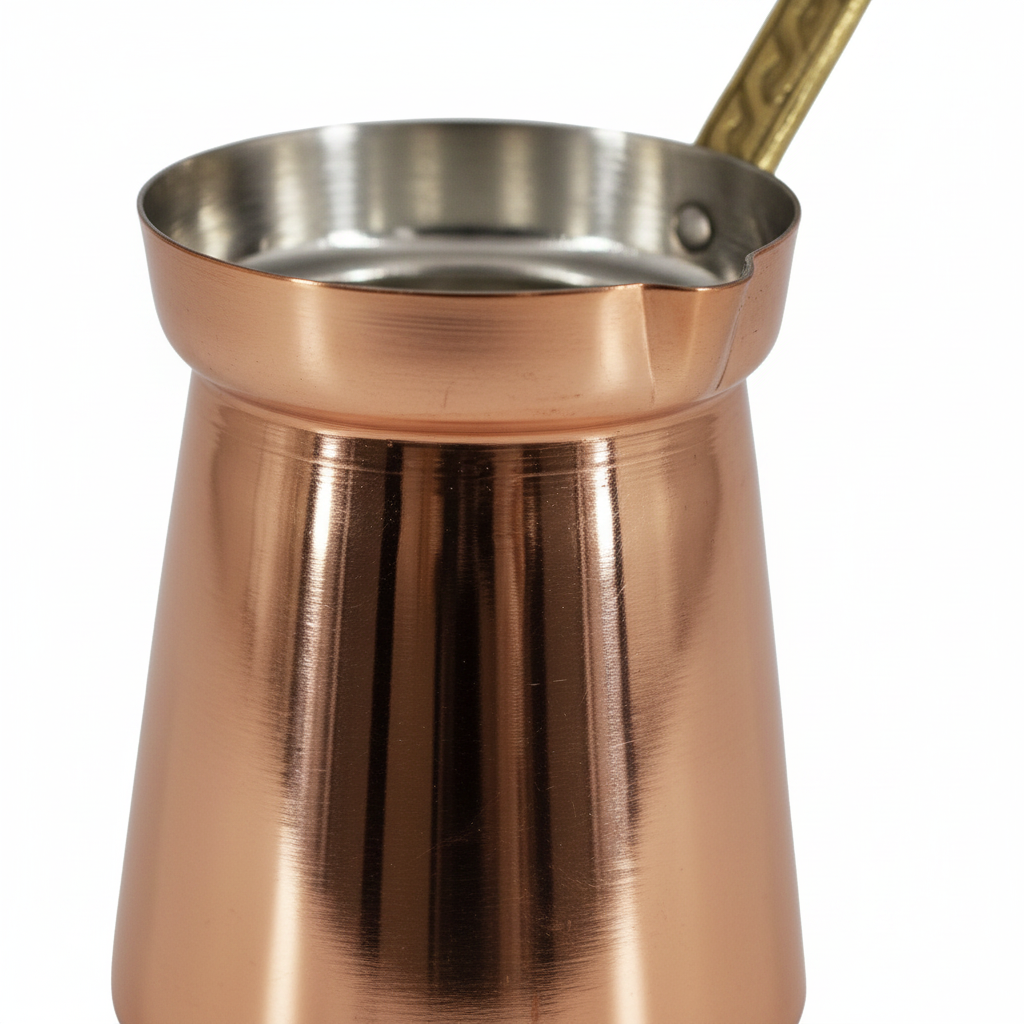 Moda Smooth Copper Turkish Coffee Pot (Cezve) — 350ml | Straight-Sided, 1mm Thick, Brass Handle