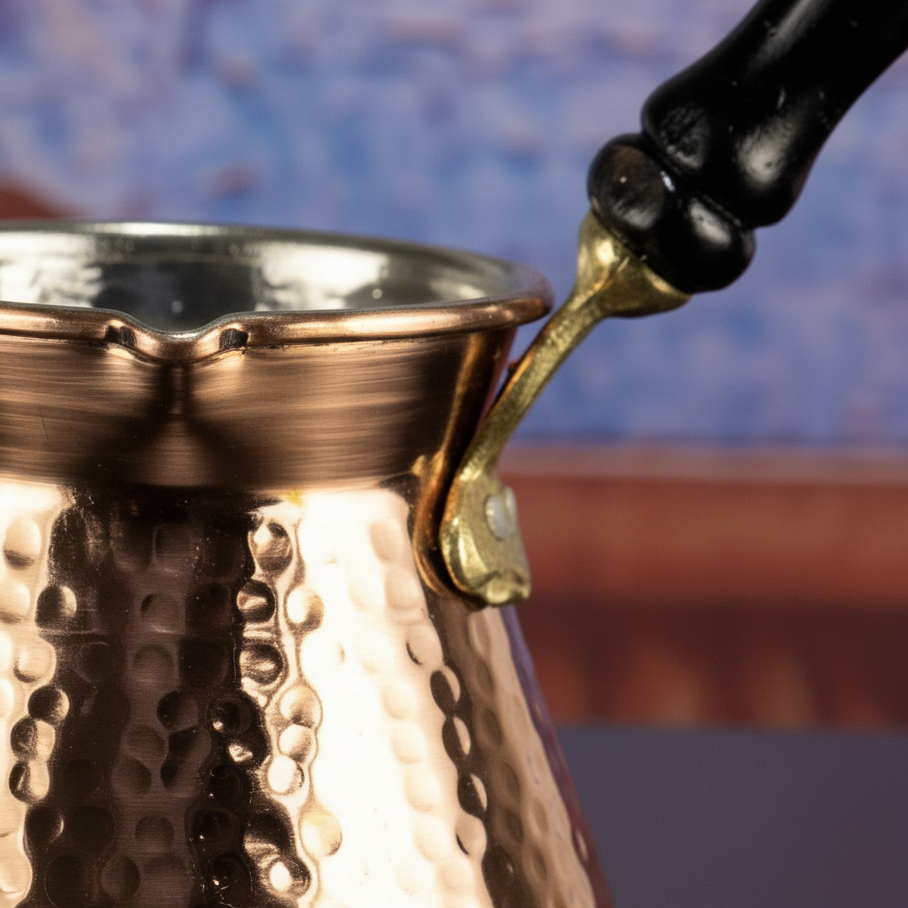 Antep Hammered Thick Copper Turkish Coffee Pot (Cezve) — 225ml | 1mm, Round Body, Wooden Handle