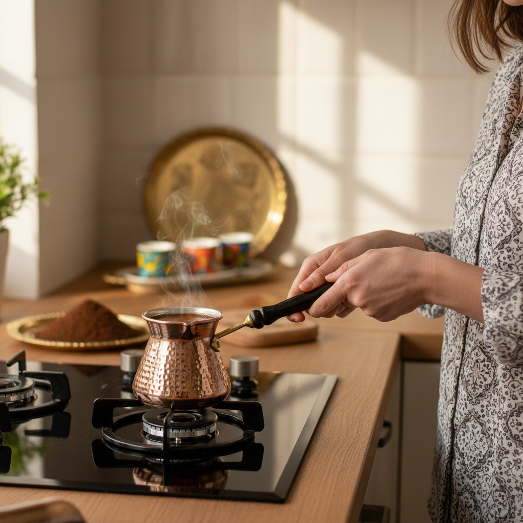 Antep Hammered Thick Copper Turkish Coffee Pot (Cezve) — 300ml | 1mm, Round Body, Wooden Handle