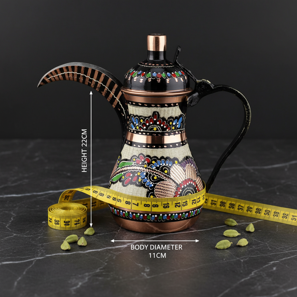Royal Thick Copper Arabic Mirra Dallah Coffee Pot — 900ml | 1.2mm, Hand-Painted Erzincan Craft, Black & Copper