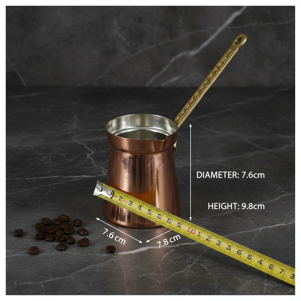 Moda Smooth Copper Turkish Coffee Pot (Cezve) — 350ml | Straight-Sided, 1mm Thick, Brass Handle