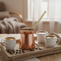 Moda Smooth Copper Turkish Coffee Pot (Cezve) — 350ml | Straight-Sided, 1mm Thick, Brass Handle